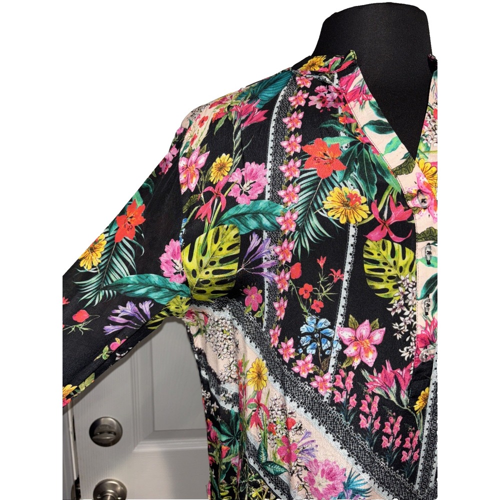 NEW Shana Apparel Floral Tunic Size M Multi Color Long Sleeve Button Boho Hippie - Picture 9 of 12